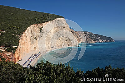 View from the top of the beach and the sea of Ã¢â‚¬â€¹Ã¢â‚¬â€¹Porto Katsiki Stock Photo